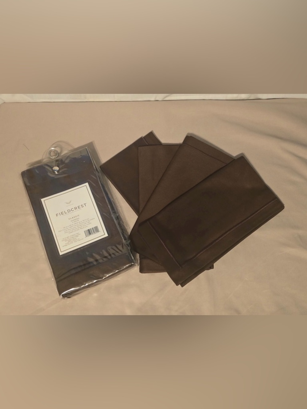 Vintage Fieldcrest Luxury Cotton Dinner Napkins Brown 2 pks (8 Napkins)